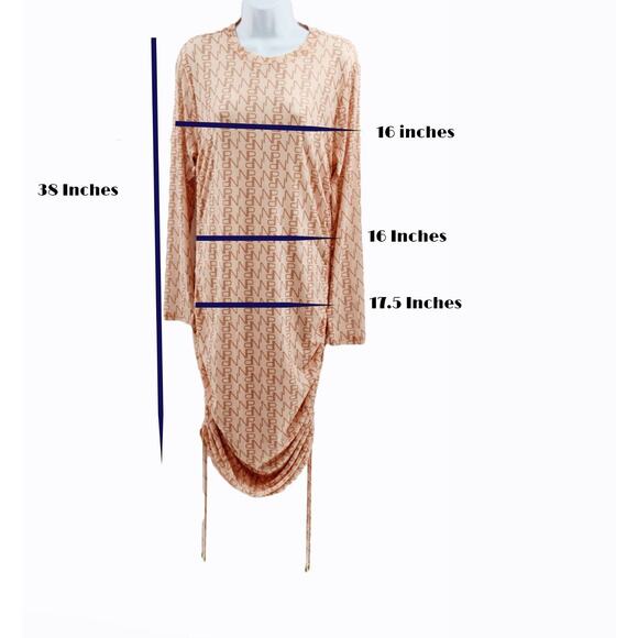 Nina Parker Trendy Plus Size Printed Side-Ruched Dress Size 1X Tan - Picture 2 of 5